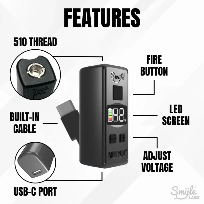 Batteria 510 trhead MINI PLUG 510 di Smyle Labs con cavo USB-C integrato + power bank cartucce cartridges temperature telefono edizione limitata
