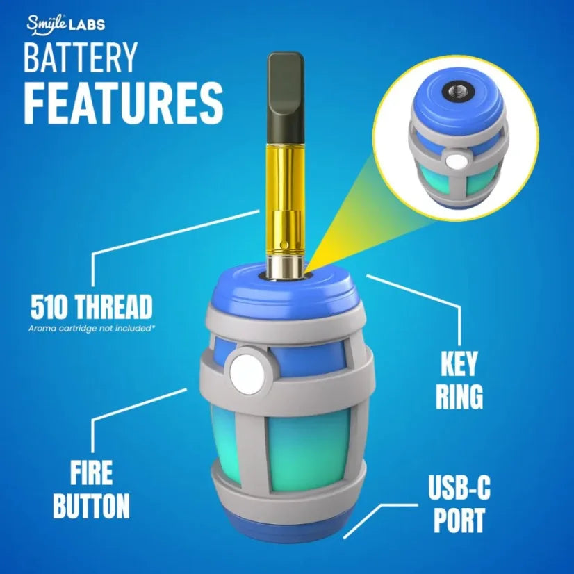 Batteria 510 trhead CHUNGJAMIN BARILE 510 di Smyle Labs cartucce cartridges 3 temperature portachiavi luminoso