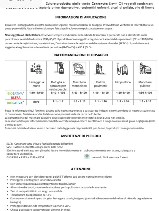 BIOSATIVA® – detergente biologico – concentrato fino a 100 l di soluzione pronta all’uso