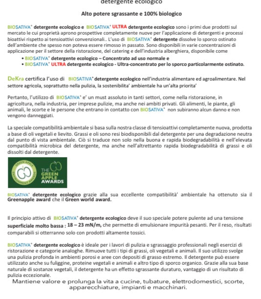 BIOSATIVA® – detergente biologico – concentrato fino a 100 l di soluzione pronta all’uso