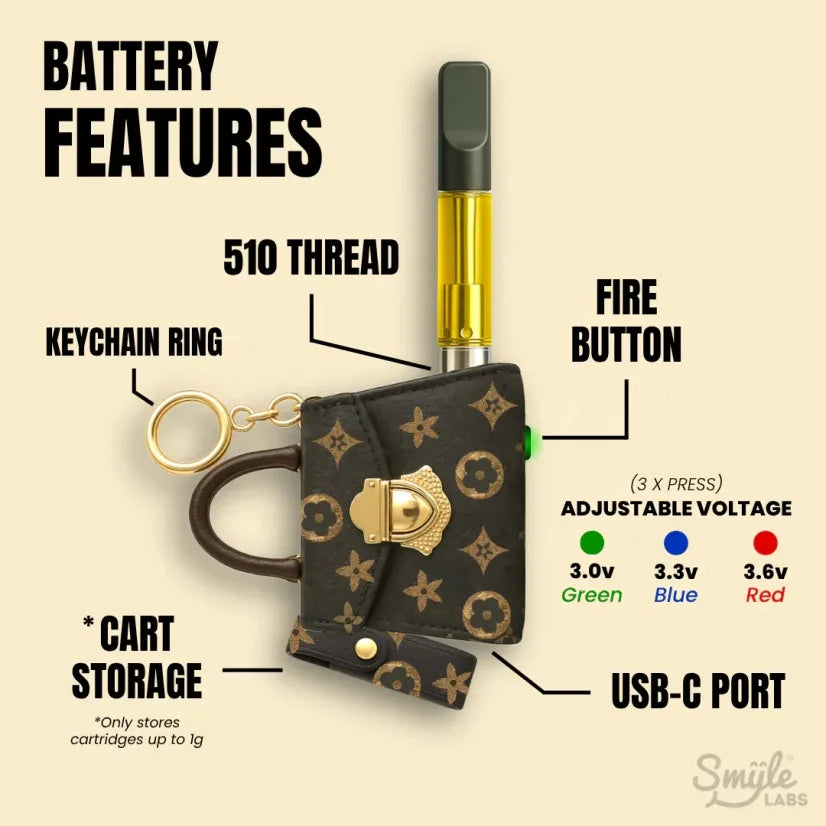 Batteria 510 trhead PURSE BORSETTA di Smyle Labs cartucce cartridges temperature telefono stile fashion edizione limitata
