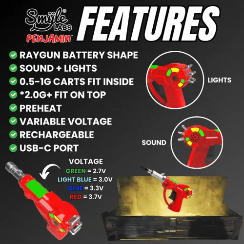 Batteria 510 trhead RAYGUN PENJAMIN di Smyle Labs originale 3 temperature cartucce cartridges temperature