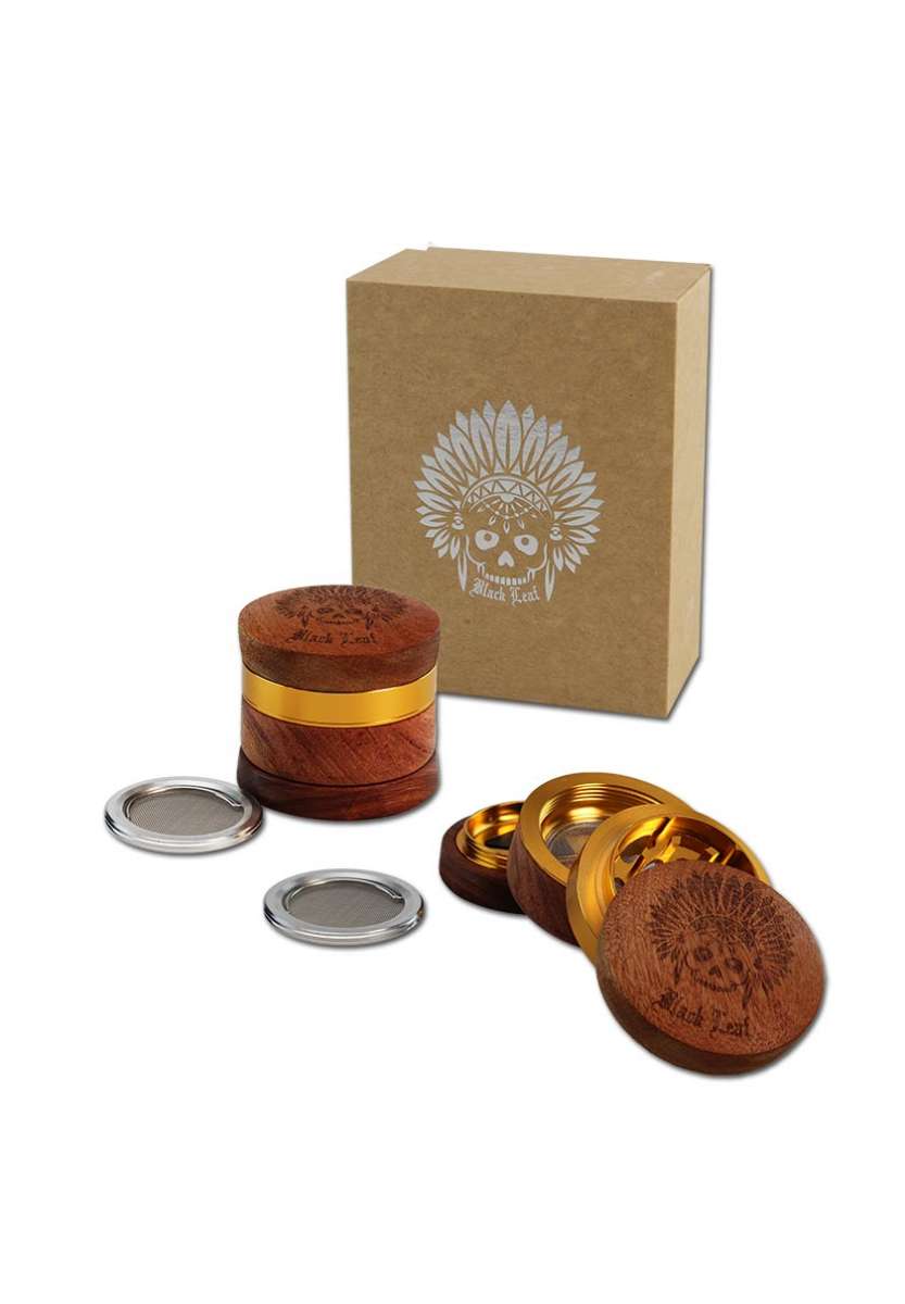 Grinder Black Leaf Legno/alluminio 4 parti + spatolina
