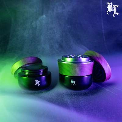 BlackLeaf Grinder in legno 4 parti con 2 raccogliitori in vetro violetto intercambiabili con tappo