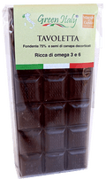 Tavoletta di cioccolato fondente 75% con 20% di semi decorticati canapa