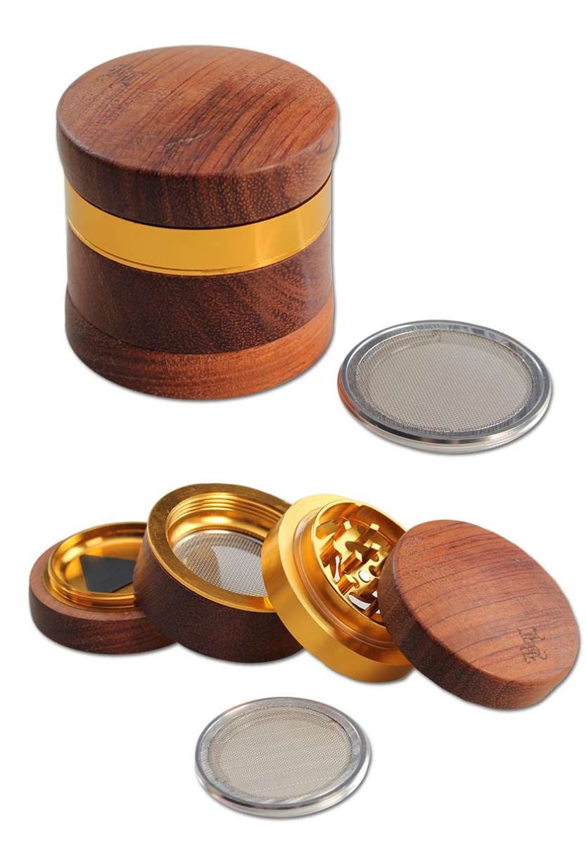 Grinder Black Leaf Legno/alluminio 4 parti + spatolina