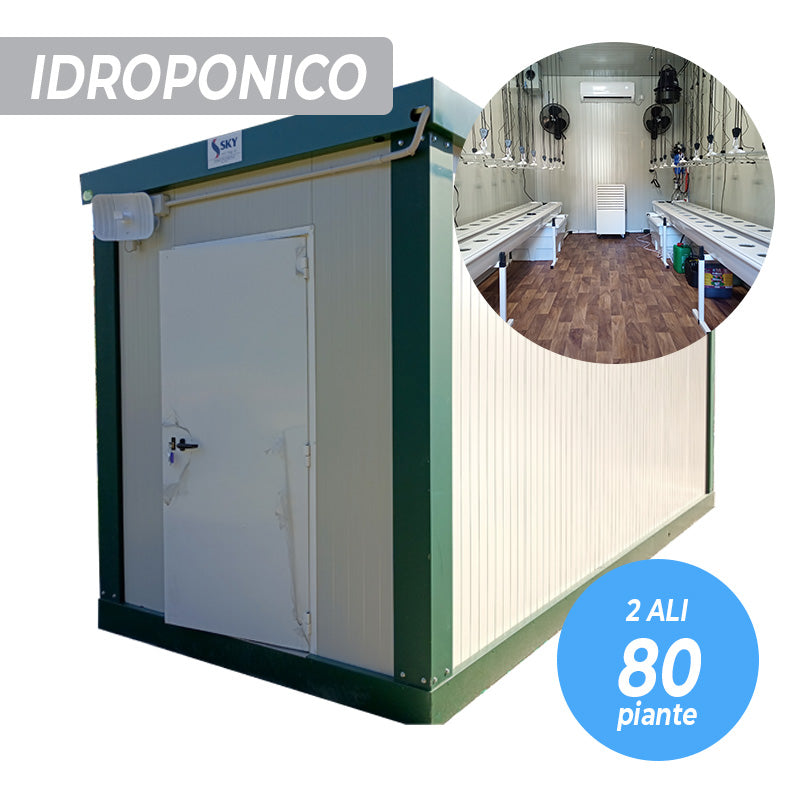 Sistema di coltivazione INDOORLINE- LABORATORIO PREFABBRICATO ALLESTIMENTO GS 80 PIANTE - IDROPONICO - 2 ALI 600X240X270h Cm