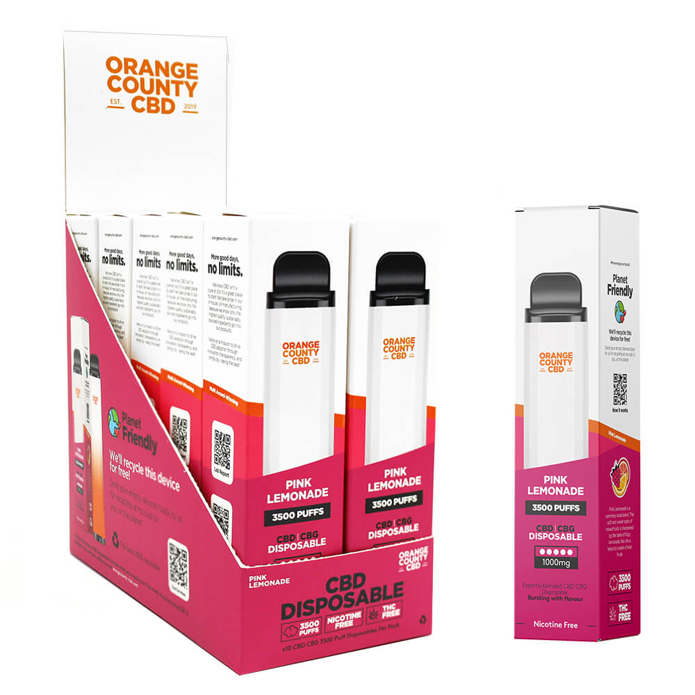 NOVITA' Orange County Vape Pen gusto PINK LEMONADE 600mg CBD & 400mg CBG. THC FREE (0% THC) – Circa 3500 Tiri  Puffs per pennetta