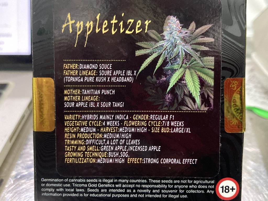 Indica male/female  - APPLETISER - Tricoma Gold Genetics