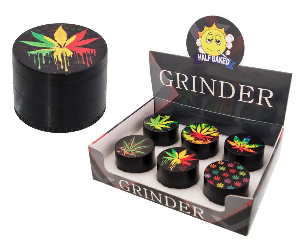 GRINDER metallo FOGLIA RASTA 4 parti HALF BACKED