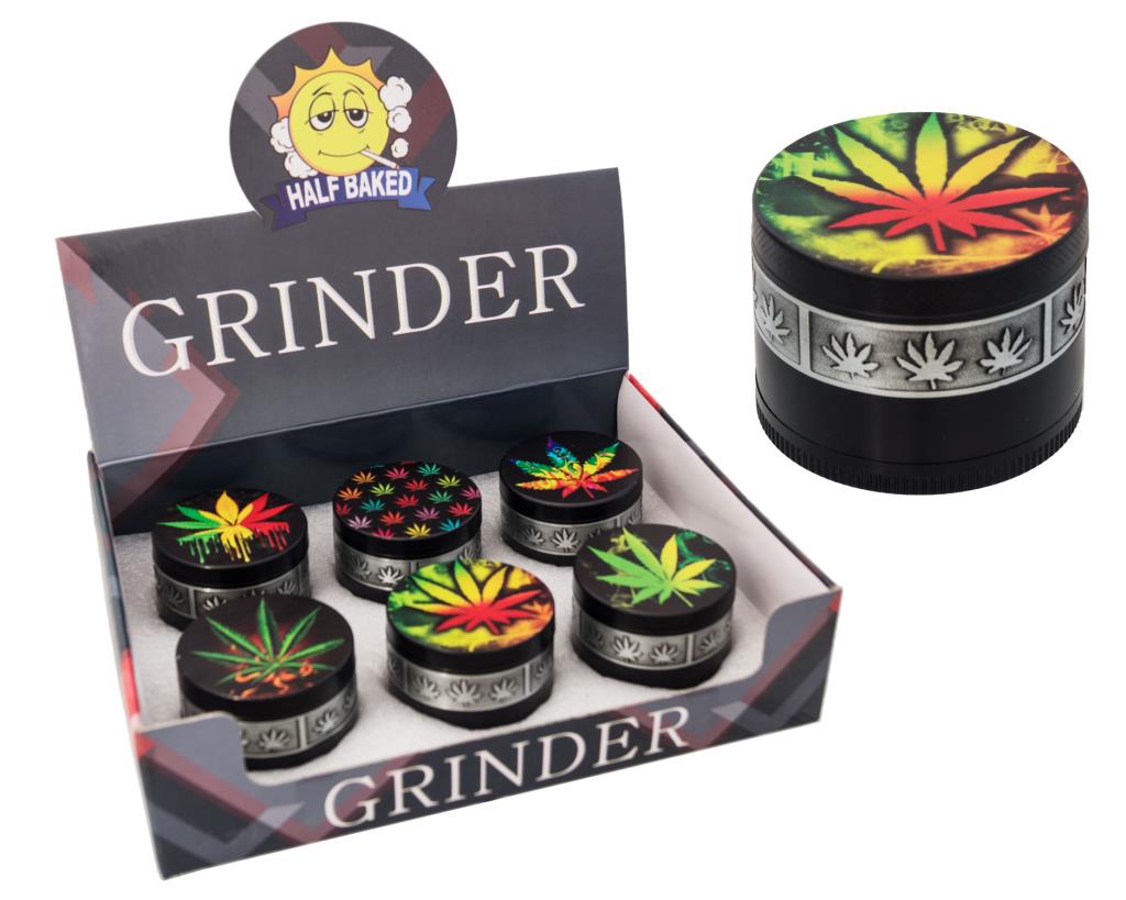 GRINDER metallo FOGLIA RASTA 4 parti HALF BACKED