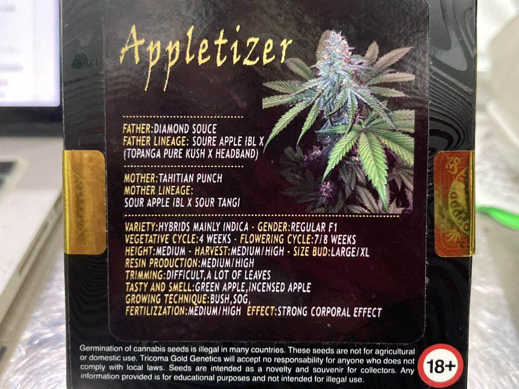 Indica male/female  - APPLETISER - Tricoma Gold Genetics
