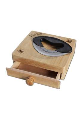 Tagliere BlackLeaf in legno + cassetto + mezzaluna
