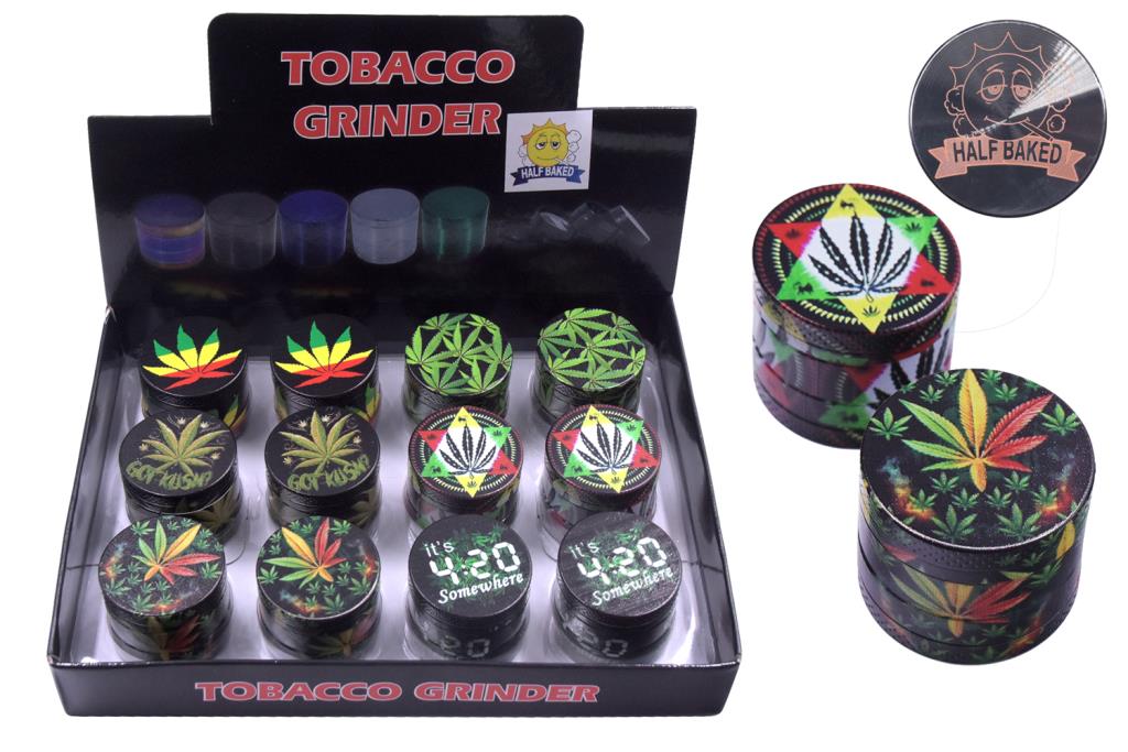 GRINDER metallo FOGLIA RASTA 4 parti HALF BACKED