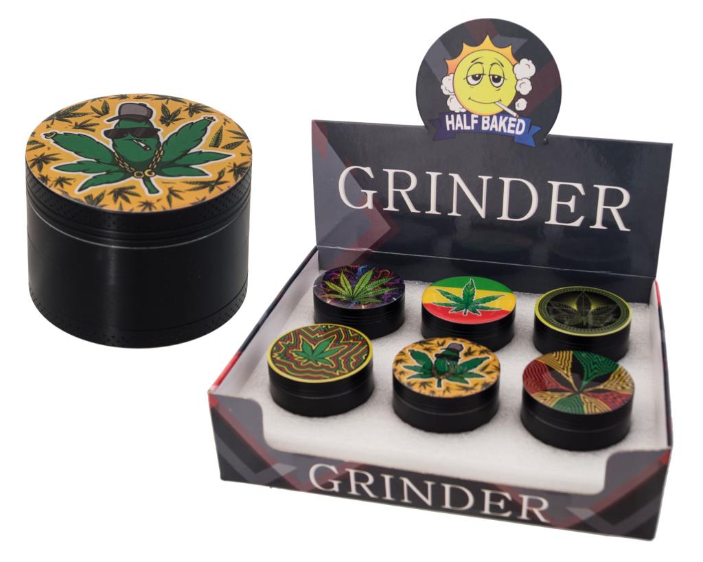 GRINDER metallo FOGLIA RASTA 4 parti HALF BACKED